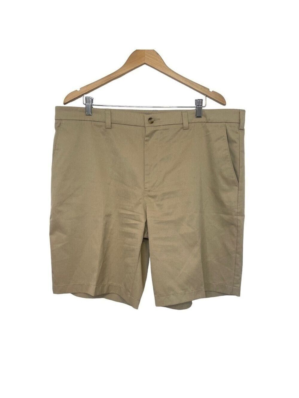 Haggar Cool 18 Tan Flat Front Slash Pocket Summer Golf Casual Shorts Siz…